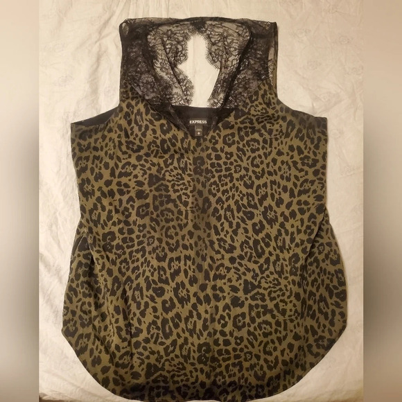 Express Tops - Express army green leapord print top